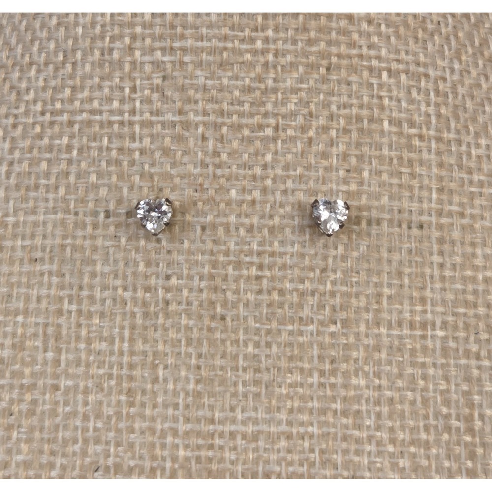 Vintage Sterling Silver & Heart Shaped CZ Stud Earrings 925
